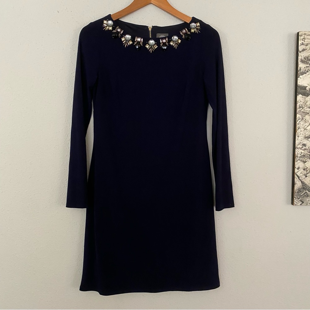 Vince Camuto Jeweled Neck Long Sleeve Dress